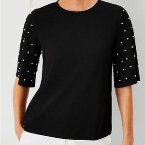 ANN TAYLOR Pearlized Sleeve Top Black, XL